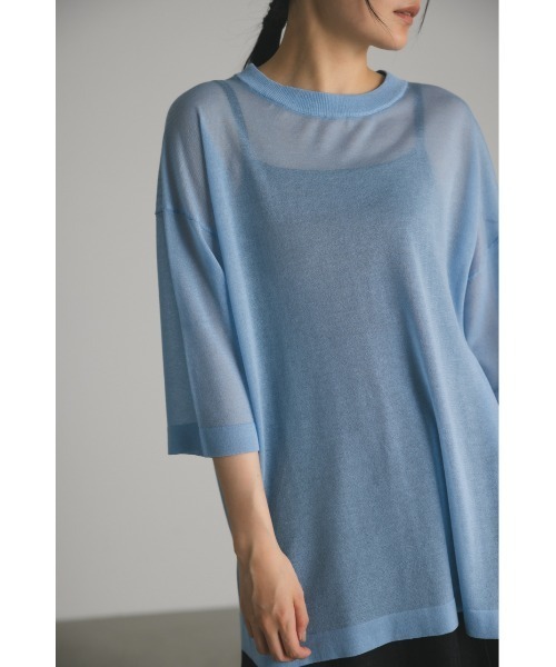 STYLEMIXER（スタイルミキサー）の「シアーニットルーズT（Tシャツ/カットソー・レディース・オレンジ/ブラック/サックスブルー/ホワイト・FREE）」の18枚目の写真