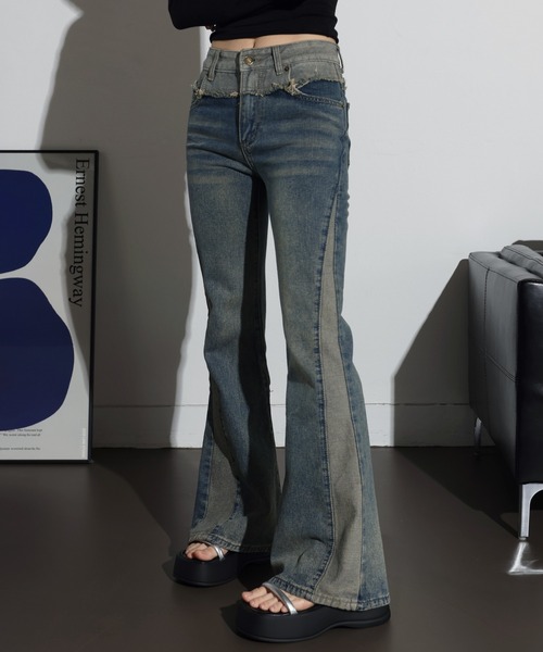 FOLLOWIN(フォロウィン)の「リメイクライクウォッシングブーツカットデニムパンツ(デニムパンツ・レディース・ブルー・X-LARGE/SMALL/MEDIUM/LARGE)」の14枚目の写真