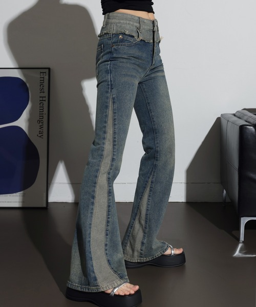 FOLLOWIN(フォロウィン)の「リメイクライクウォッシングブーツカットデニムパンツ(デニムパンツ・レディース・ブルー・X-LARGE/SMALL/MEDIUM/LARGE)」の7枚目の写真