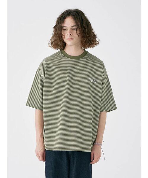 CRAFT STANDARD BOUTIQUE(クラフトスタンダードブティック)の「リサイクル20/2ボーダー天竺ロゴ刺繍S/STEE(Tシャツ/カットソー・メンズ・オリーブ/ブラック/オフホワイト・M/L/XL)」の6枚目の写真
