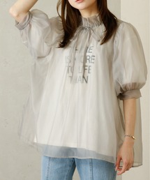 Per sist ence/パーシエンス オーガンジーシアーギャザーネックブラウス