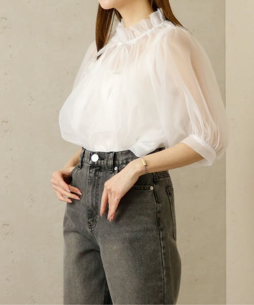 Per sist ence(パーシエンス)の「Per sist ence/パーシエンス オーガンジーシアーギャザーネックブラウス(シャツ/ブラウス・レディース・グレー/ブラウン/ブラック/ホワイト・FREE)」の17枚目の写真