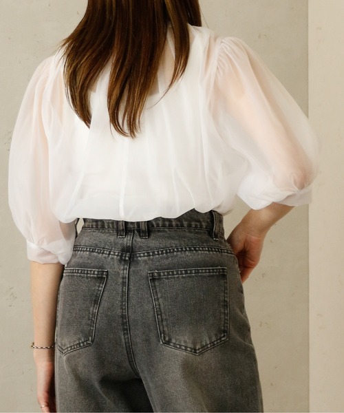 Per sist ence(パーシエンス)の「Per sist ence/パーシエンス オーガンジーシアーギャザーネックブラウス(シャツ/ブラウス・レディース・グレー/ブラウン/ブラック/ホワイト・FREE)」の18枚目の写真