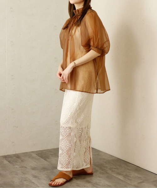 Per sist ence(パーシエンス)の「Per sist ence/パーシエンス オーガンジーシアーギャザーネックブラウス(シャツ/ブラウス・レディース・グレー/ブラウン/ブラック/ホワイト・FREE)」の9枚目の写真