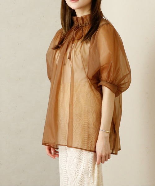 Per sist ence(パーシエンス)の「Per sist ence/パーシエンス オーガンジーシアーギャザーネックブラウス(シャツ/ブラウス・レディース・グレー/ブラウン/ブラック/ホワイト・FREE)」の10枚目の写真