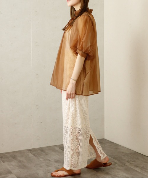 Per sist ence(パーシエンス)の「Per sist ence/パーシエンス オーガンジーシアーギャザーネックブラウス(シャツ/ブラウス・レディース・グレー/ブラウン/ブラック/ホワイト・FREE)」の11枚目の写真