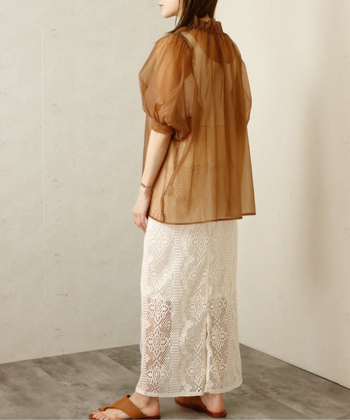 Per sist ence(パーシエンス)の「Per sist ence/パーシエンス オーガンジーシアーギャザーネックブラウス(シャツ/ブラウス・レディース・グレー/ブラウン/ブラック/ホワイト・FREE)」の12枚目の写真