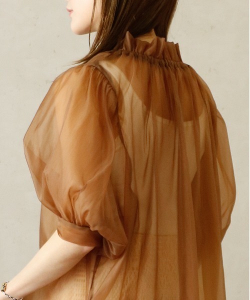 Per sist ence(パーシエンス)の「Per sist ence/パーシエンス オーガンジーシアーギャザーネックブラウス(シャツ/ブラウス・レディース・グレー/ブラウン/ブラック/ホワイト・FREE)」の13枚目の写真