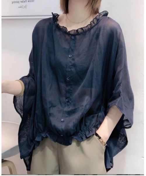 LAUTRE COTE（ロウトレコウト）の「シアーオーバーシャツ（シャツ/ブラウス・レディース・ネイビー/ブラック・MEDIUM/LARGE）」の2枚目の写真