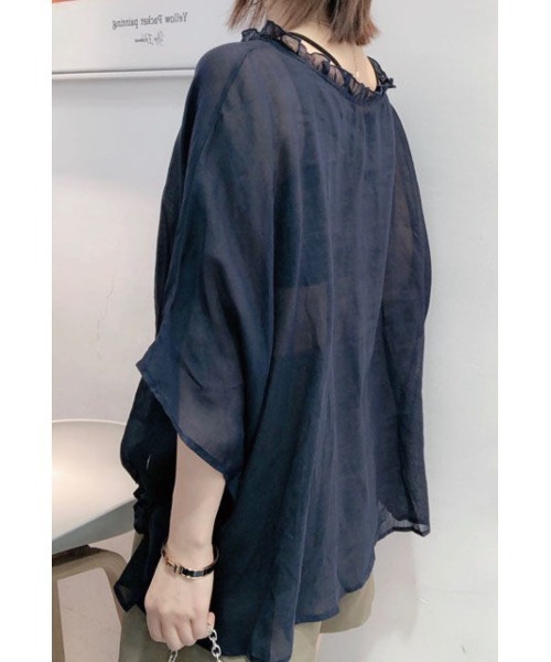 LAUTRE COTE（ロウトレコウト）の「シアーオーバーシャツ（シャツ/ブラウス・レディース・ネイビー/ブラック・MEDIUM/LARGE）」の3枚目の写真