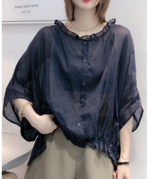 LAUTRE COTE（ロウトレコウト）の「シアーオーバーシャツ（シャツ/ブラウス・レディース・ネイビー/ブラック・MEDIUM/LARGE）」の5枚目の写真