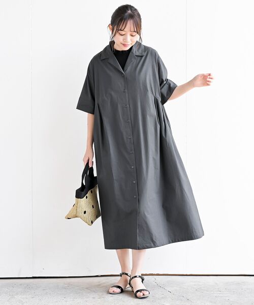 rps(アールピーエス)の「オープンカラーシャツワンピース(シャツワンピース・レディース・カーキ/ダークグリーン/チャコールグレー・フリー)」の4枚目の写真