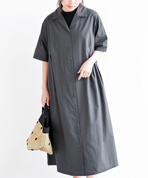 rps(アールピーエス)の「オープンカラーシャツワンピース(シャツワンピース・レディース・カーキ/ダークグリーン/チャコールグレー・フリー)」の8枚目の写真