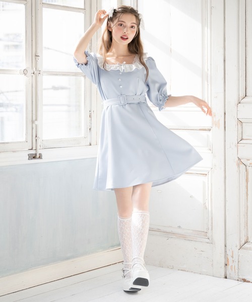 フリル襟ガーリーフレアワンピース（ワンピース）｜DearMyLoveRose