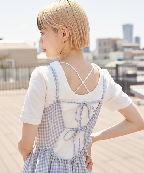 w closet(ダブルクローゼット)の「【カップ付き】アソートクルーネックプルオーバー(Tシャツ/カットソー・レディース・ブラック/ホワイト×ブラック/イエロー系その他/ブラウン系その他/オフホワイト・FREE)」の12枚目の写真