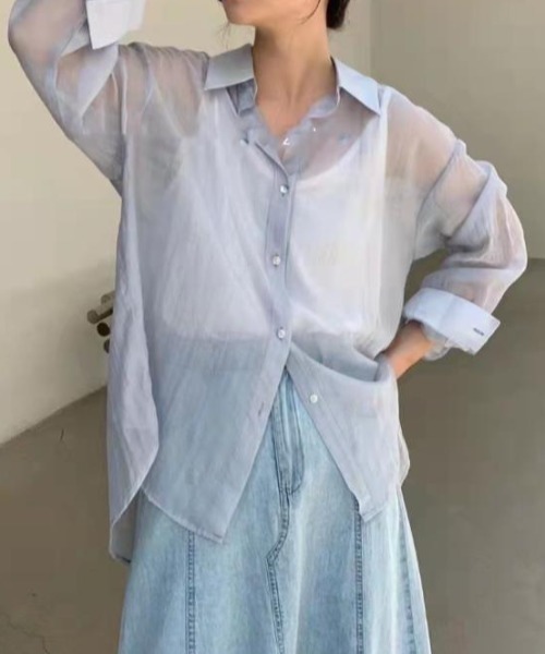 tolene(トレネ)の「バックリボンシースルーシャツ シアーシャツ(シャツ/ブラウス・レディース・オフホワイト/グリーン/ライトブルー・M/L)」の5枚目の写真