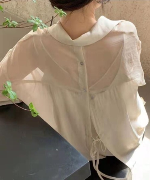 tolene(トレネ)の「バックリボンシースルーシャツ シアーシャツ(シャツ/ブラウス・レディース・オフホワイト/グリーン/ライトブルー・M/L)」の10枚目の写真