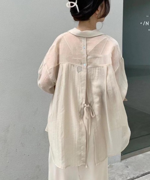 tolene(トレネ)の「バックリボンシースルーシャツ シアーシャツ(シャツ/ブラウス・レディース・オフホワイト/グリーン/ライトブルー・M/L)」の9枚目の写真