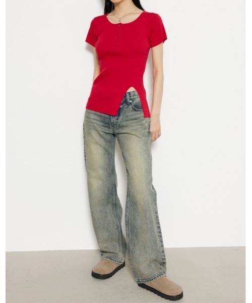 LAGUA GEM(ラグアジェム)の「HEM SLIT RIB ニット(ニット/セーター・レディース・レッド/ライトブルー/ブラック・FREE)」の18枚目の写真