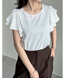 [接触冷感][UVカット]フリルスリーブ半袖Tシャツ