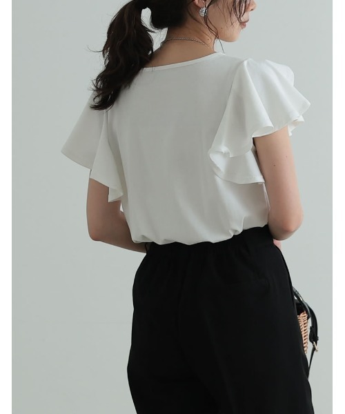 [接触冷感]フリルスリーブ半袖Tシャツ