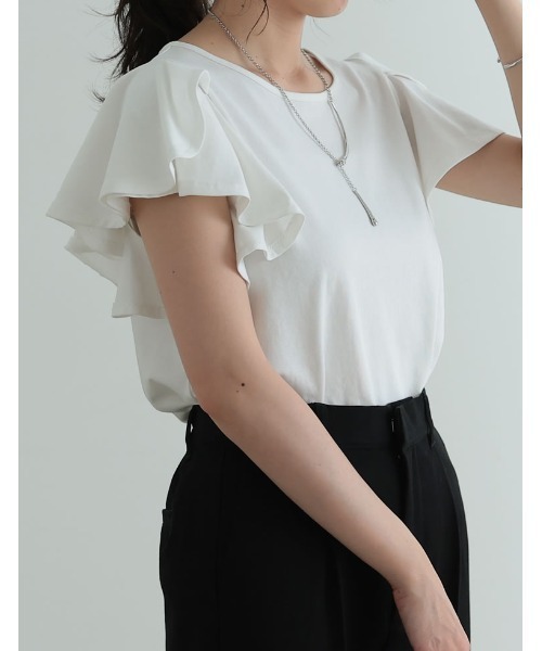 [接触冷感]フリルスリーブ半袖Tシャツ