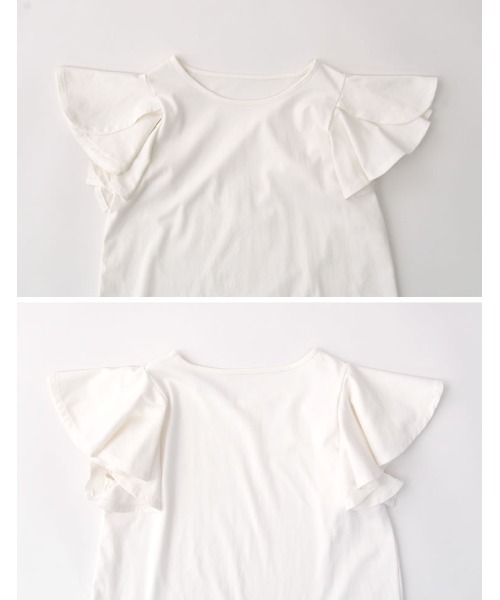[接触冷感]フリルスリーブ半袖Tシャツ