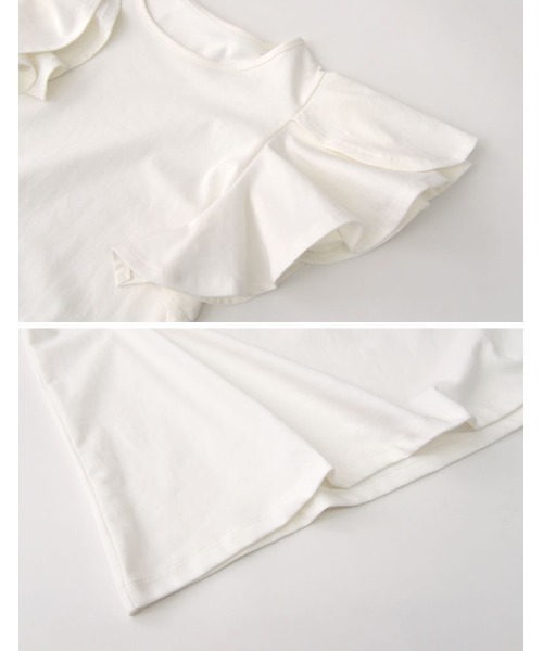 [接触冷感]フリルスリーブ半袖Tシャツ