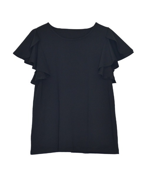 [接触冷感]フリルスリーブ半袖Tシャツ