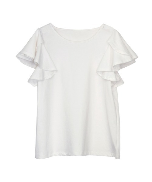 [接触冷感]フリルスリーブ半袖Tシャツ