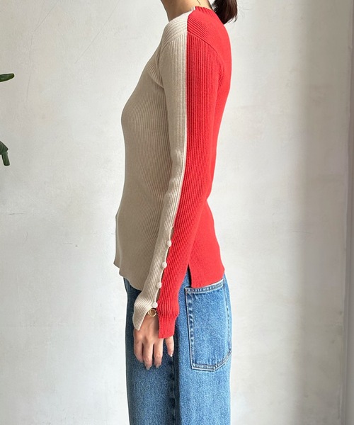 DouDou（ドゥドゥ）の「【WEB限定】 バイカラーリブニット（ニット/セーター・レディース・レッド/グリーン/ブラック・FREE）」の16枚目の写真