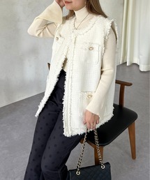 prose verse | パールボタンノーカラーフリンジツイードジレ(ベスト)