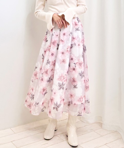 INGNI（イング）の「花柄オーガンジー／スカート（スカート・レディース・ピンク/グレー・FREE）」の2枚目の写真