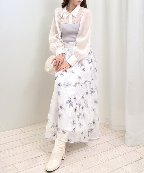 エムズグレイシー　大きいサイズ　花柄オーガンジースカート 42 エムズグレイシー 大きいサイズ 花柄オーガンジースカート 42
