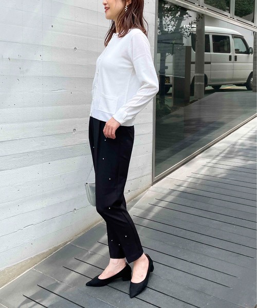 PICCIN PERLA（ピッチンペルラ）の「ビジューボタンバイカラーカーディガン（カーディガン/ボレロ・レディース・ライトグレー/ブラック/サックスブルー/オフホワイト/ラベンダー・M）」の15枚目の写真