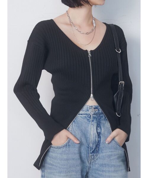 EMODA（エモダ）の「フロントジップロングトップス（ニット/セーター・レディース・ベージュ/グレー/ブラック・FREE）」の7枚目の写真