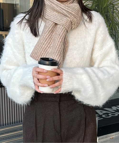 LE MORE（リモア）の「リブニットショートマフラー（マフラー・レディース・ベージュ/ブラック/アイボリー/ヘザーグレー・FREE）」の5枚目の写真