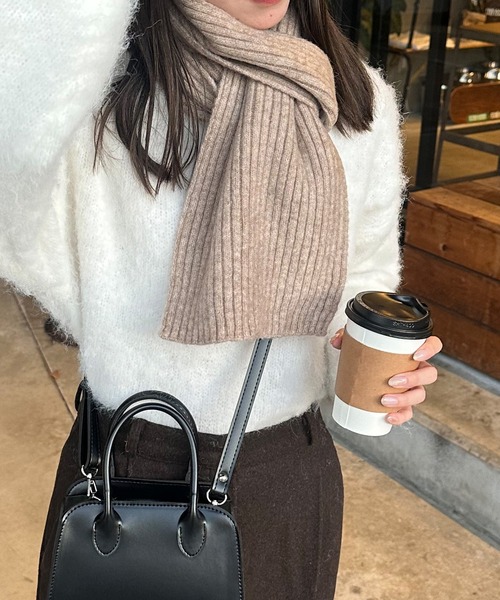 LE MORE（リモア）の「リブニットショートマフラー（マフラー・レディース・ベージュ/ブラック/アイボリー/ヘザーグレー・FREE）」の10枚目の写真