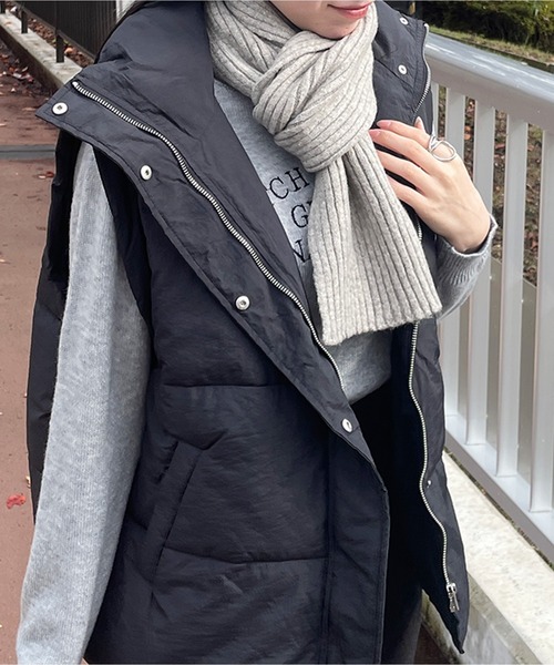 LE MORE（リモア）の「リブニットショートマフラー（マフラー・レディース・ベージュ/ブラック/アイボリー/ヘザーグレー・FREE）」の8枚目の写真