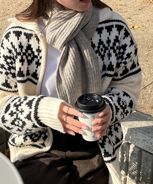 LE MORE（リモア）の「リブニットショートマフラー（マフラー・レディース・ベージュ/ブラック/アイボリー/ヘザーグレー・FREE）」の13枚目の写真