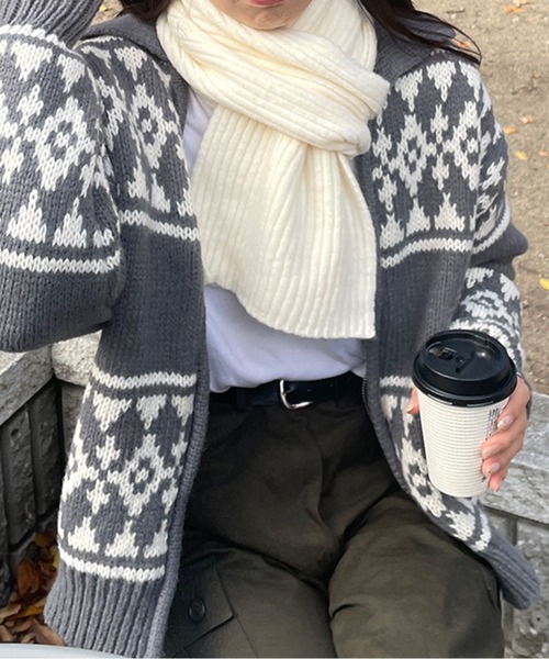 LE MORE（リモア）の「リブニットショートマフラー（マフラー・レディース・ベージュ/ブラック/アイボリー/ヘザーグレー・FREE）」の19枚目の写真