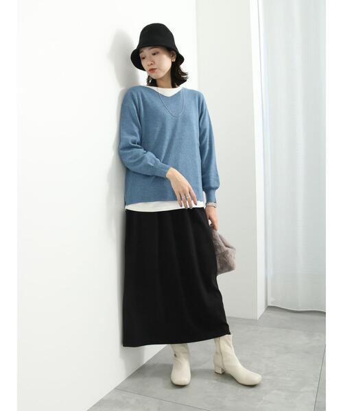 Samansa Mos2 blue（サマンサモスモスブルー）の「【吸湿発熱】カットコールスカート（スカート・レディース・キナリ/ブラック/キャメル・F）」の21枚目の写真