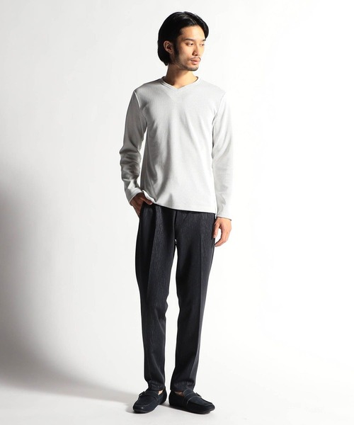 HIDEAWAYS NICOLE（ハイダウェイニコル）の「ボックスミニワッフル長袖Ｖネックカットソー（Tシャツ/カットソー・メンズ・ブラック/ホワイト×ブラック/ブラック×ホワイト・LARGE/MEDIUM/X-LARGE）」の11枚目の写真