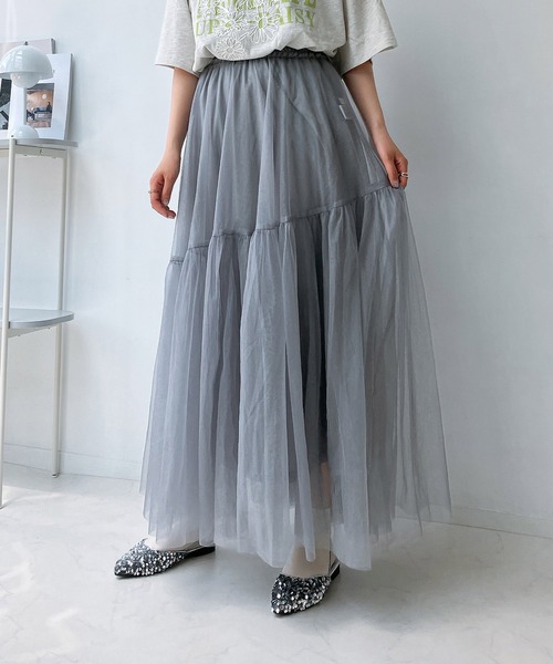 AS KNOW AS plus（アズノゥアズプラス）の「◎揺れるギャザーチュールロングスカート（スカート・レディース・ブラック/ライトグレー/チャコールグレー/アイボリー系/ライトグレー系/ブラック系・FREE）」の6枚目の写真