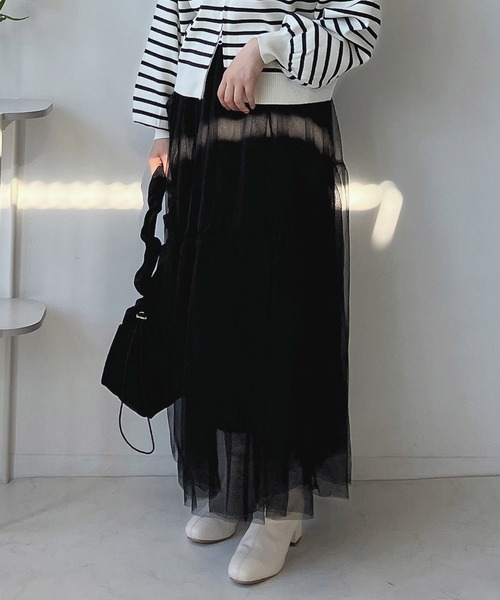 AS KNOW AS plus（アズノゥアズプラス）の「◎揺れるギャザーチュールロングスカート（スカート・レディース・ブラック/ライトグレー/チャコールグレー/アイボリー系/ライトグレー系/ブラック系・FREE）」の14枚目の写真