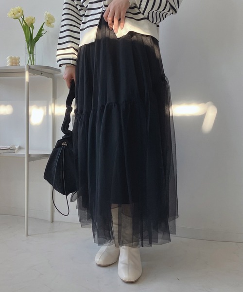 AS KNOW AS plus（アズノゥアズプラス）の「◎揺れるギャザーチュールロングスカート（スカート・レディース・ブラック/ライトグレー/チャコールグレー/アイボリー系/ライトグレー系/ブラック系・FREE）」の17枚目の写真