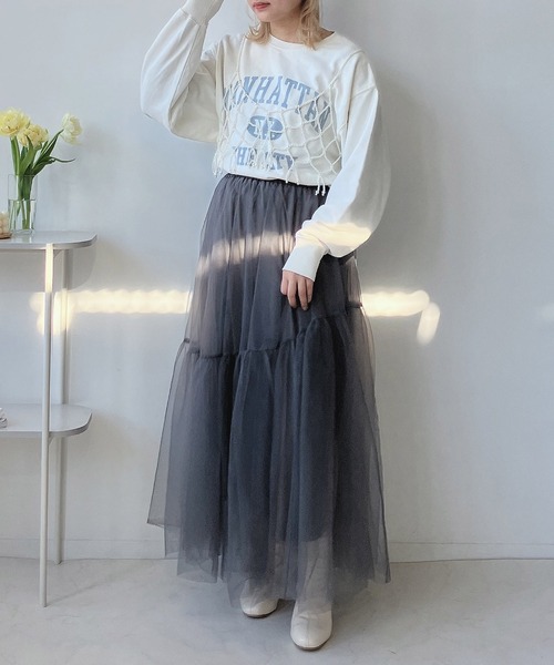 AS KNOW AS plus（アズノゥアズプラス）の「◎揺れるギャザーチュールロングスカート（スカート・レディース・ブラック/ライトグレー/チャコールグレー/アイボリー系/ライトグレー系/ブラック系・FREE）」の18枚目の写真