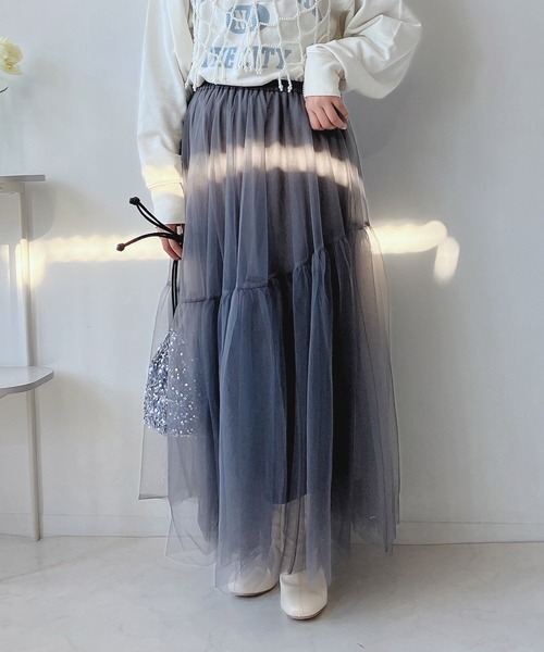 AS KNOW AS plus（アズノゥアズプラス）の「◎揺れるギャザーチュールロングスカート（スカート・レディース・ブラック/ライトグレー/チャコールグレー/アイボリー系/ライトグレー系/ブラック系・FREE）」の20枚目の写真