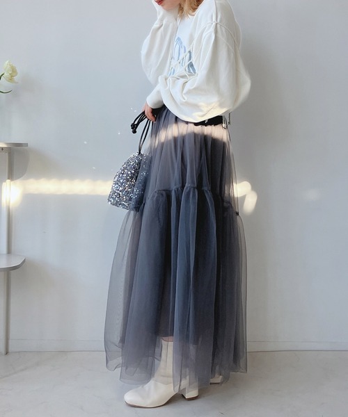 AS KNOW AS plus（アズノゥアズプラス）の「◎揺れるギャザーチュールロングスカート（スカート・レディース・ブラック/ライトグレー/チャコールグレー/アイボリー系/ライトグレー系/ブラック系・FREE）」の21枚目の写真