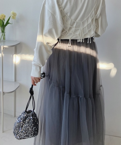 AS KNOW AS plus（アズノゥアズプラス）の「◎揺れるギャザーチュールロングスカート（スカート・レディース・ブラック/ライトグレー/チャコールグレー/アイボリー系/ライトグレー系/ブラック系・FREE）」の22枚目の写真